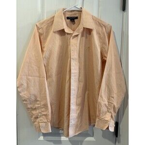 Brooks Brothers Mens Dress Shirt L Orange/White Stripe LS 100% Cotton Non-Iron